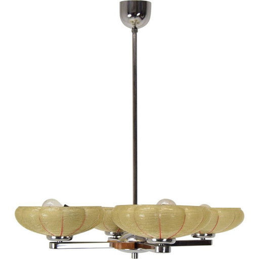 Vintage glass and metal chandelier by Napako, Czechoslovakia 1950