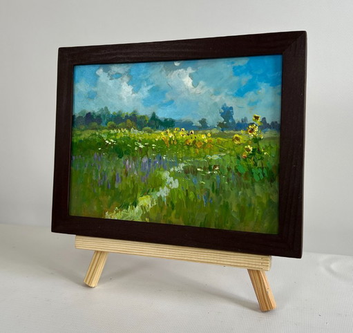 Original Oil Painting Flowers Field Landscape Sunflower fields