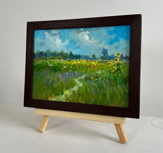 Image 1 of Original Oil Painting Flowers Field Landscape Sunflower fields