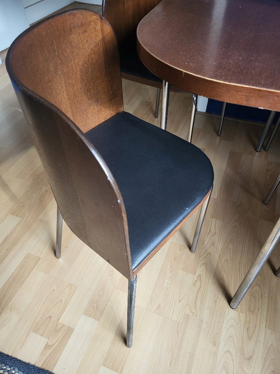 Set da pranzo con quattro sedie, legno marrone scuro e nero, IKEA Fusion, Metallo, Vintage (foto 3 di 5)