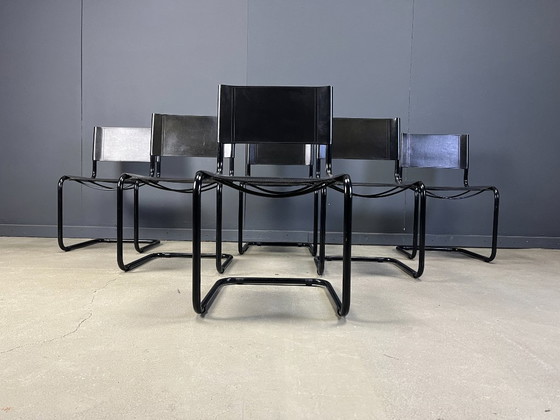 Image 1 of Ensemble de 6 chaises de salle à manger cantilever années 1980