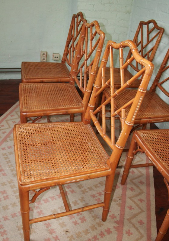 Image 1 of Set di 6 sedie vintage Chippendale in finto bambù (Jonathan Adler)