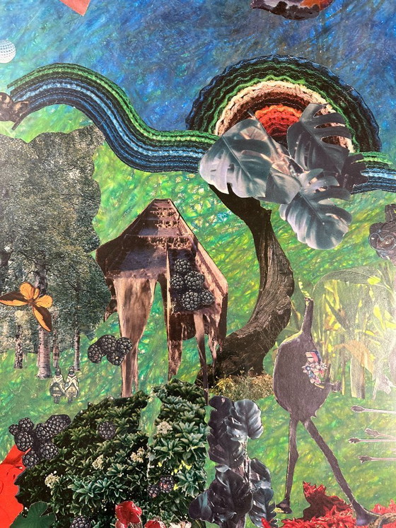 Image 1 of Very large surrealist collage painting by Alain Gaudet, 1979
