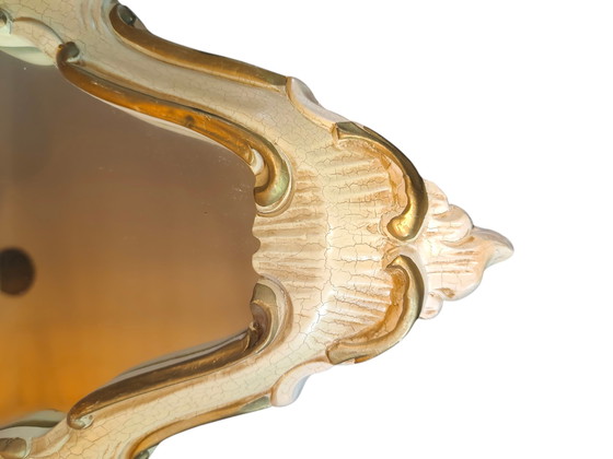 Image 1 of Set aus 2 Florentiner Barock Wandspiegeln 55×36 cm – Italien Vintage 1950–1970 – handbemaltes Holz mit Craquelé & Pastellblüten 