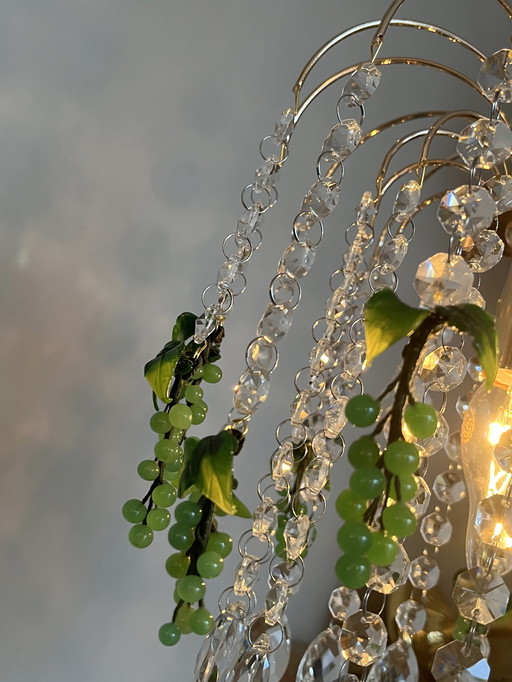 Set Of 4 Vintage Green Grapes Fruit Teardrop Chandelier From Murano