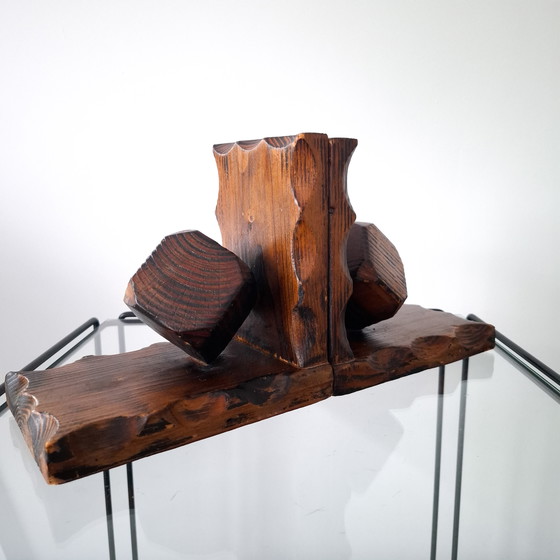 Image 1 of Set di fermalibri vintage in legno in stile Art Déco degli anni '30/'40.