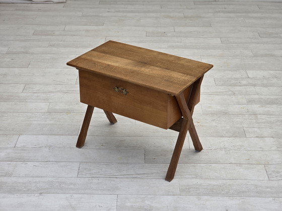 Image 1 of 1970s, Scandinavian side table with drawer, solid oak wood, teak wood.