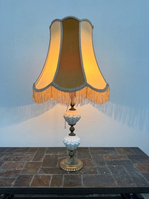 Faience en messing lamp jaren 60