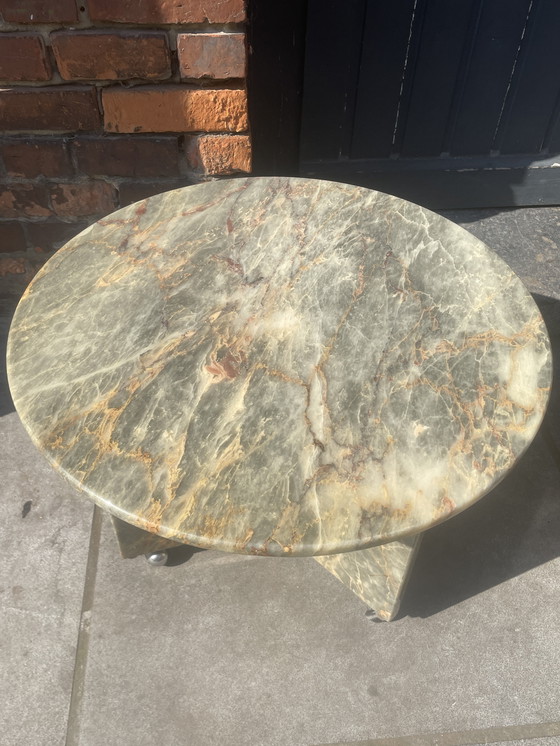 Image 1 of Set van 2 Marmer / Natuursteen Bijzettafels op Wielen