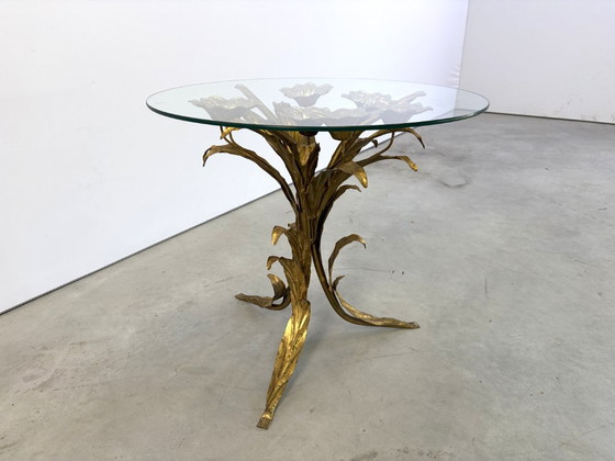 Vintage Gilt Metal Flower Side Table, 1960s – Glass (photo 3 of 10)