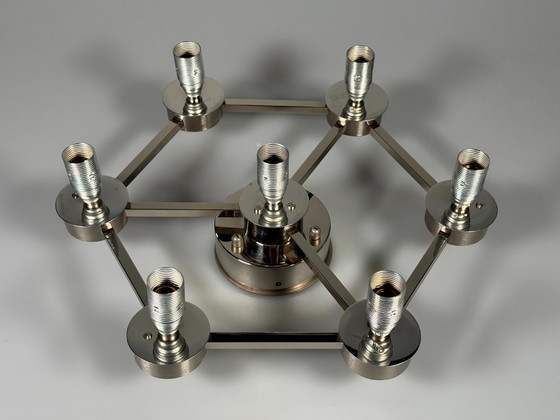 Image 1 of 1960s/70s ceiling or wall lamp, German style, ice glass, space age design