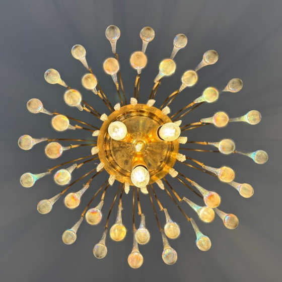 Image 1 of 3-tier teardrop chandelier with clear Murano glass
