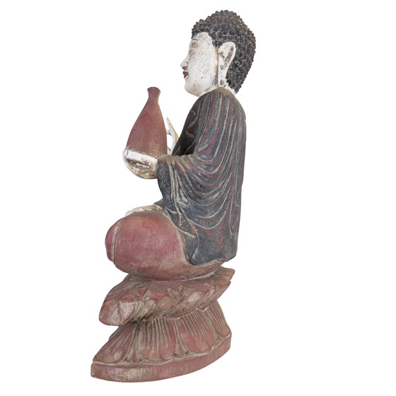 Statue Bouddha de la Médecine Chinois sur Trône de Lotus – Bois – H 43 cm – Sculptures, Wood (photo 7 of 10)