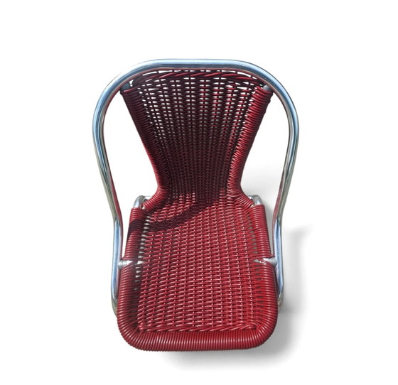 6 x sedia rossa in alluminio per interni/esterni con intreccio sintetico (effetto rattan) anni '80 (photo 7 of 20)