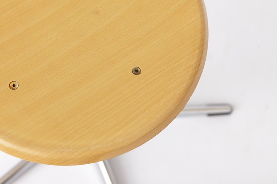 Image 1 of Set of 4 Vintage Industrial Stools 1970s, Chrome Adjustable Stools with Pagholz Seats, Mid Century Stools