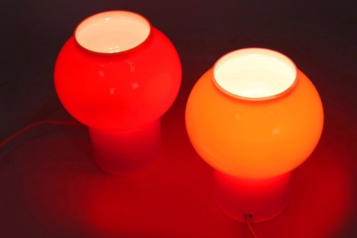 Vintage Red Glass Table Lamps attributed to Štěpán Tabery, Former Czechoslovakia, 1970s, Set of 2