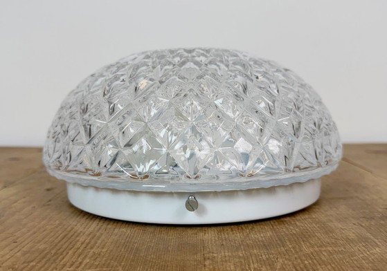 Lampada da parete o plafoniera in vetro vintage, anni '70, Plafoniere, Metallo, Trasparente (foto 4 di 14)