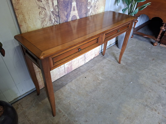 Image 1 of Mesa auxiliar clásica de madera de cerezo, mesa de pared, consola, dimensiones: 130x40cm y 74cm de alto.