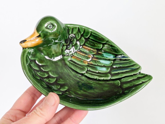 Vintage Green Barbotine Majolica Duck Dish, Sculptural Ceramic Soap Dish Trinket Tray – Bowls (photo 4 of 11)