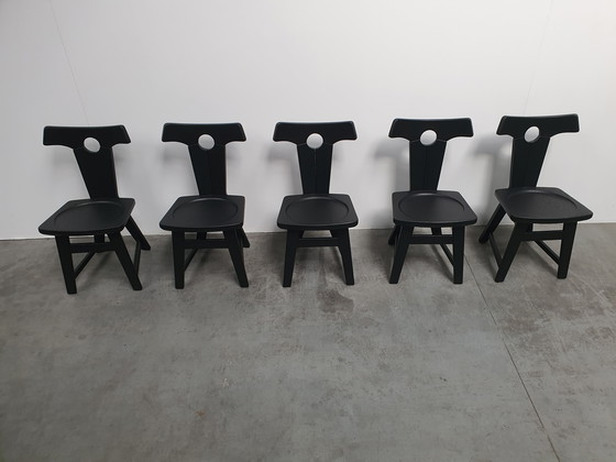 Image 1 of Brutalistische Eichenstühle 60er Jahre Schwarz