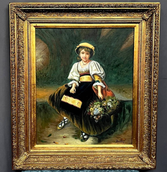 Portrait of a flower girl in a beautiful baguette frame. – Paintings & Drawings, Canvas (photo 7 of 7)