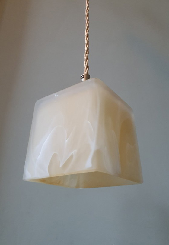 Image 1 of 2 Mid-Century Square Glass Clouded Alabaster Lamps