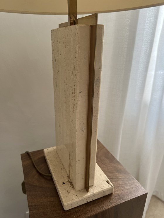 Image 1 of Vintage Camille Breesch table lamp – travertine & brass – mid-century design