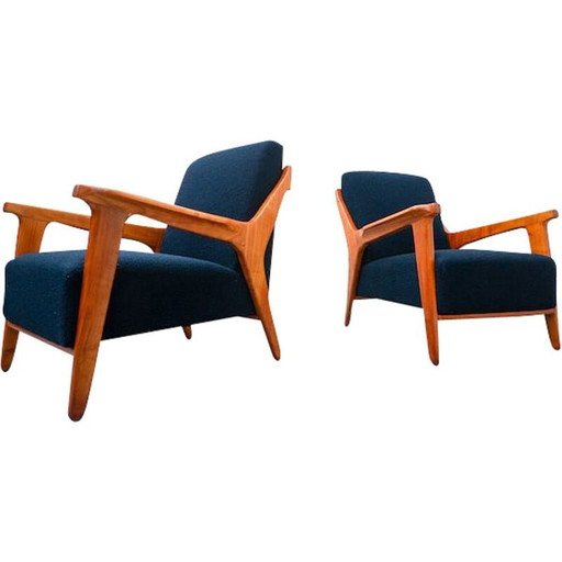 Paire de fauteuils bleus vintage par Melchiorre Bega, Italie 1950