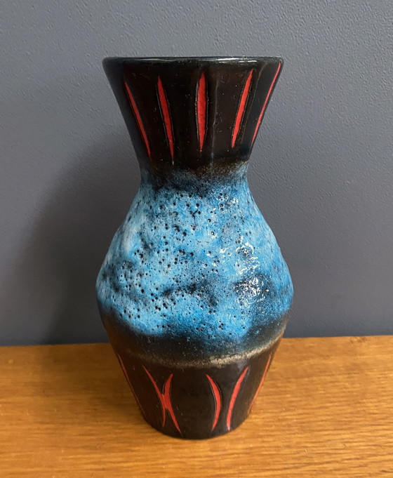 Image 1 of Vaso Germania Ovest di Scheurich modello 523-21 blu, nero e rosso