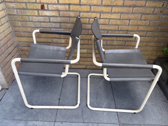 4 Mart Stam Bauhaus Sledestoelen Buisframe Midcentury – Mart Stam, Bauhaus, Eetkamerstoelen, Leather, Metal (photo 5 of 8)