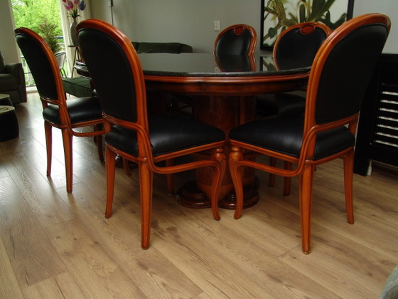 Image 1 of Eetkamerset-Oud Italiaanse eetkamer set (tafel/6 stoelen/marmer topper