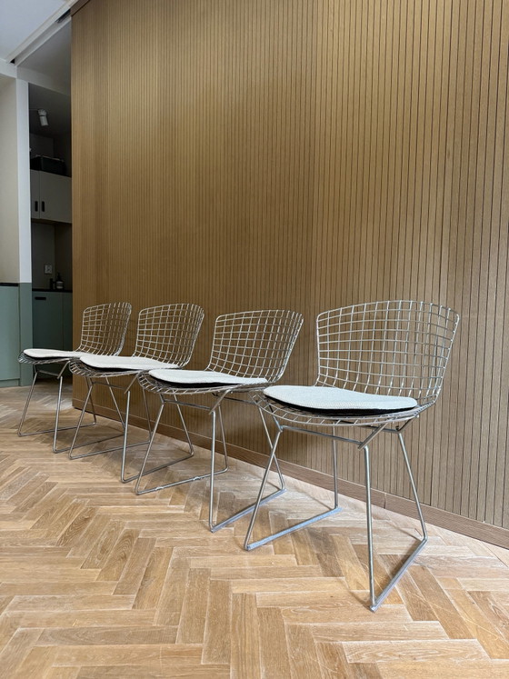 4x Knoll Bertoia Side Chair Chrom, Esszimmerstühle, Metall, Stoff, Beige (Foto 2 von 8)