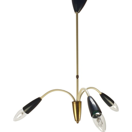 Lampada a sospensione vintage in ottone a 3 bracci, Italia 1960