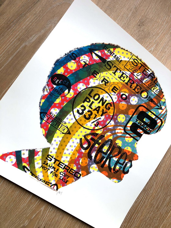 Image 1 of Berühmter Stereo-Siebdruck von Print Mafia - Hommage an die Vinyl-Schallplatte
