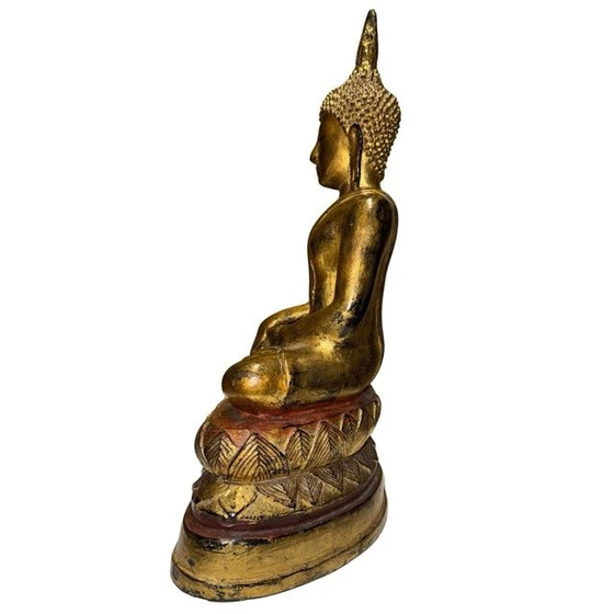 Estatua de Buda Tailandesa Rattanakosin Antigua - Siglo XIX - Bronce Pesado con Dorado Antiguo – Esculturas (photo 8 of 10)