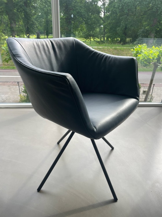 Image 1 of 4x Tulip Label van den Berg swivel leather dining chairs