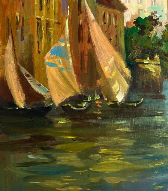 Image 1 of Original Oil Painting City River Landscape Dream of Venice