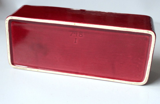 Image 1 of Vis pot Haring pot Matjestopf Keramiek bordeaux-rood - Vintage