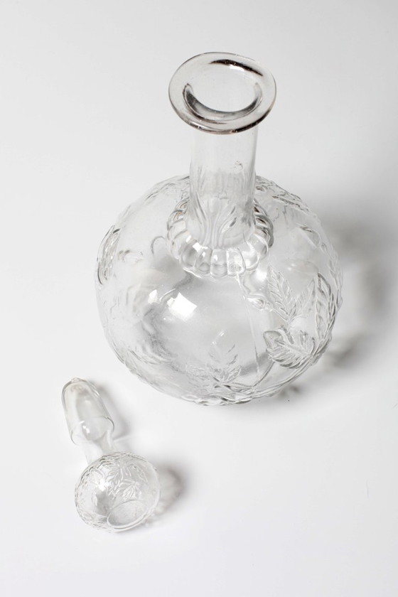 Vintage glazen karaf / Wijnkaraf met rozenpatroon / Empoli / Italië / jaren 1950 – Tafelaccessoires, Glass (photo 11 of 14)