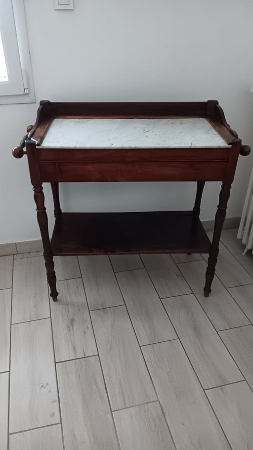 Antiker Louis-Philippe-Frisiertisch / Servierwagen aus Holz und Marmor – kaptafels, Marble
