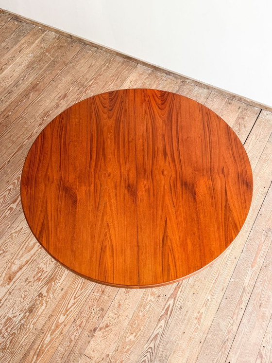Image 1 of Mid Century Scandinavian Round Teak Dining Table with Extensions