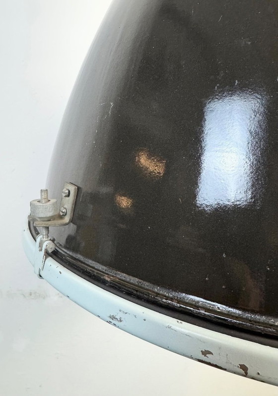 Image 1 of Grande lampada industriale in smalto nero con copertura in vetro trasparente di Elektrosvit