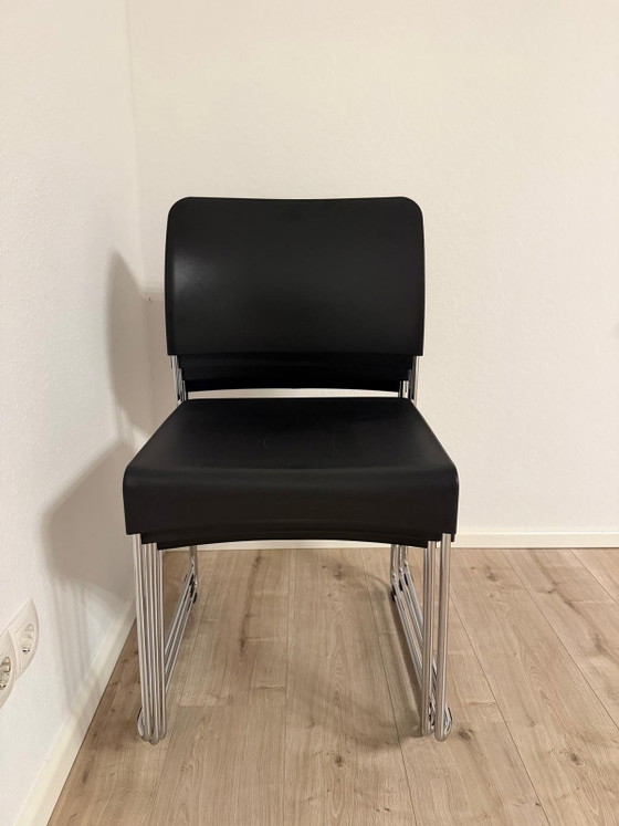 6x Sedia Originale Vitra SIM – Jasper Morrison – Nero – Sedie impilabili – Sedie da pranzo, Plastica, Cromo (photo 3 of 8)