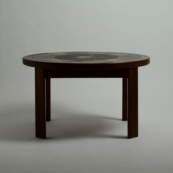 Tue Poulsen for Haslev Møbelsnedkeri – Round Teak and Handcrafted Ceramic Coffee Table, Denmark, C. 1965–1970 (photo 6 of 21)