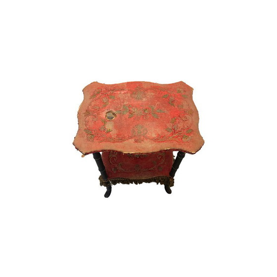 Antique Upholstered Side Table with Faux Bamboo Legs, 19th Century – Wood (photo 5 of 6)