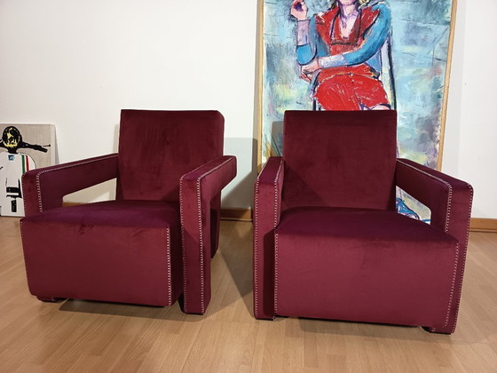 Image 1 of CASSINA 2X Poltrone 637 UTRECHT  (NUOVE MAI USATE) in Velluto 13L Ortigia/Plum con Cuciture in filo Naturale a punta Cavallo