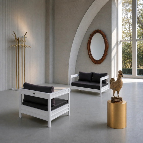 Jan des Bouvrie Collection Loungesessel, Innen/Außen, mit Kissen / Passender Zweisitzer / Für Praxis, 1980er (photo 5 of 8)