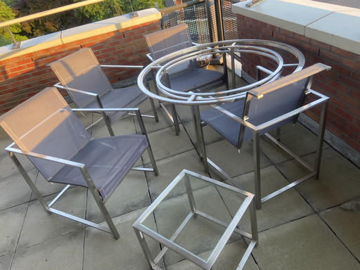 Design Richard Frinier Brown Jordan Stainless Steel garden chair lounge set table side table