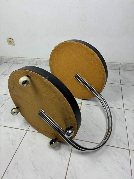 Vintage round trolley side table, Bar carts, Chrome, Plastic, Black (photo 10 of 15)