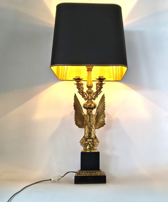 Image 1 of Empire style brass eagle table lamp by Lusterie Deknudt, 1970s